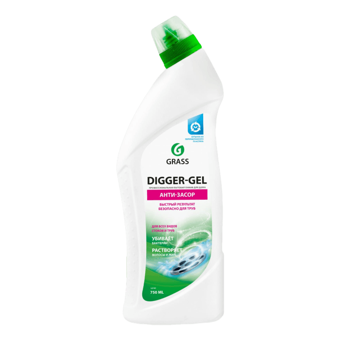 Средство для прочистки канализационных труб "DIGGER-GEL" GRASS 750 мл, щелочное