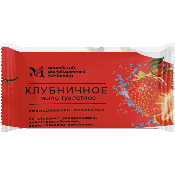 Мыло кусковое 100 гр туалетное "Клубничное" в цвет. оберт. флоупак марки Ординарное ММК
