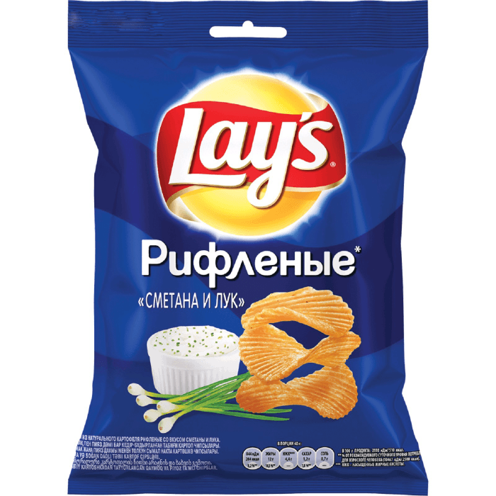 Чипсы "LAYS" 50 г ассортимент, Сметана/Лук Рифленые Чипсы "LAYS" 50 г ассортимент, Сметана/Лук Рифленые